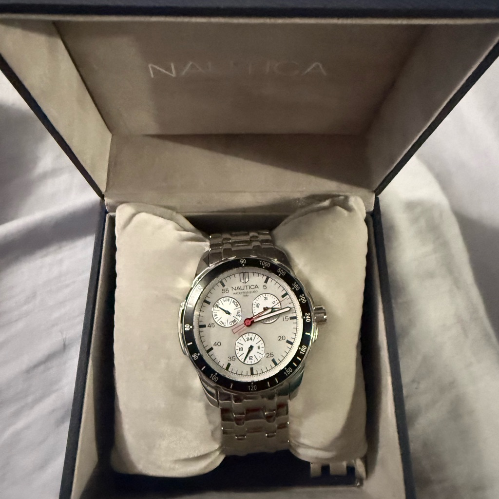Nautica Silver Chronograph Watch With White Dial